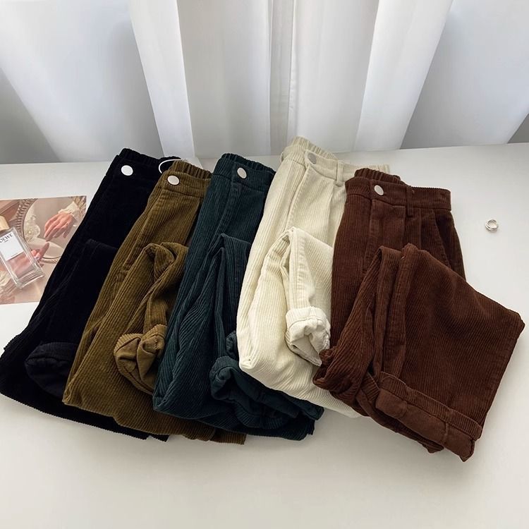 Retro Vintage Korean Fashion - Pantaloni di velluto a coste retrò