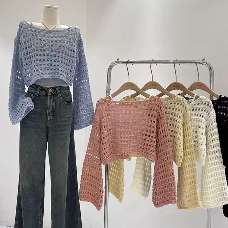 Crochet Top Boho - Top in maglia all'uncinetto a maniche