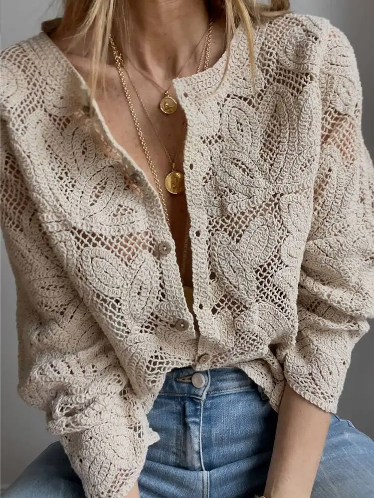 Crochet Top Boho - Camicie da donna in maglia all'uncinetto