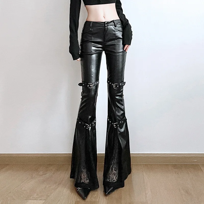 Vintage Fashion Aesthetic - Pantaloni svasati in pelle PU da