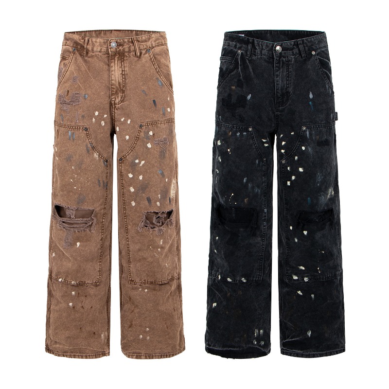 Retro Vintage Korean Fashion - Jeans Larghi Strappati Stile Retrò Americano